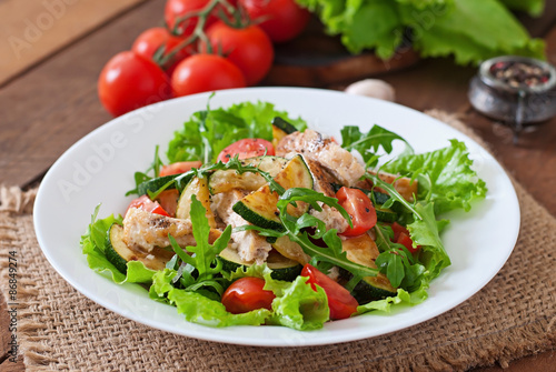 Salad of chicken breast with zucchini and cherry tomatoes