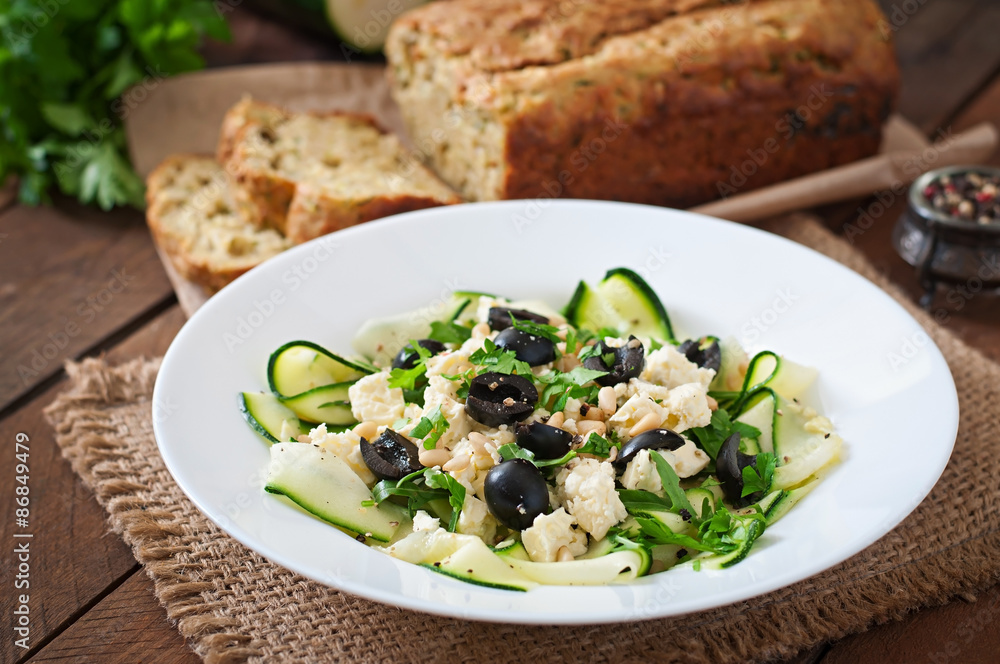 Zucchini salad with feta, olives and pine nuts Zucchini salad with feta, olives and pine nuts