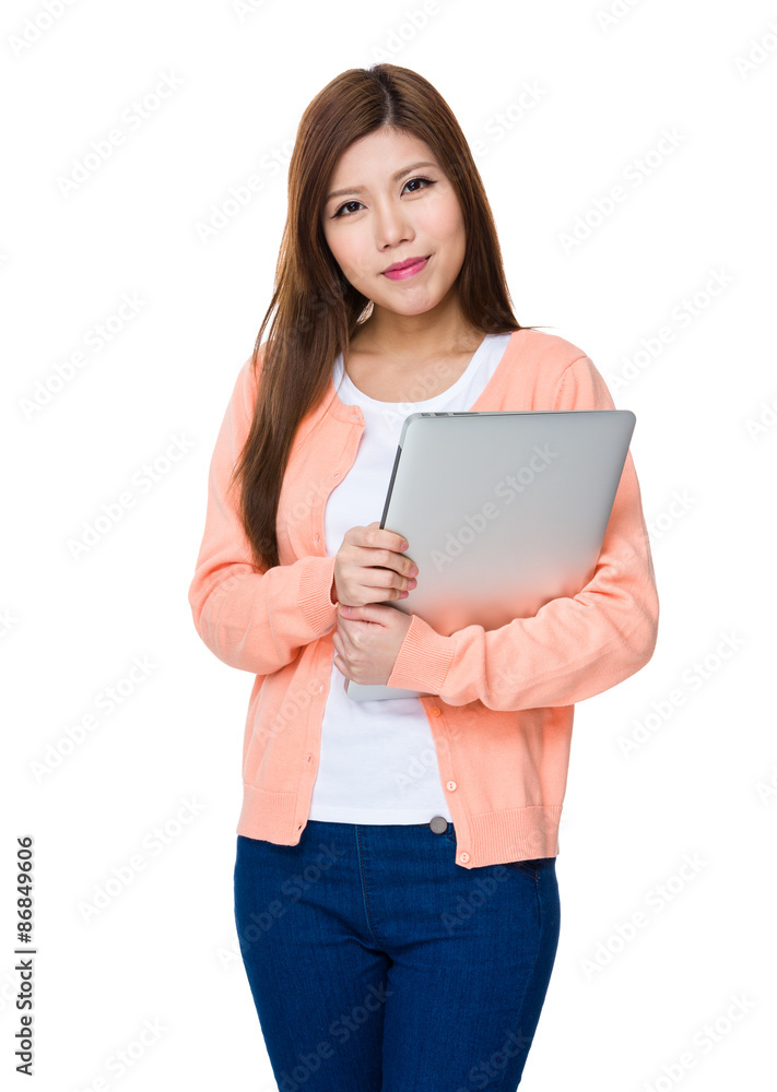 Woman hold with laptop computer