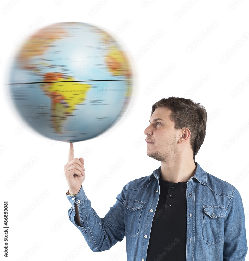 Boy turns the globe Boy turns the globe