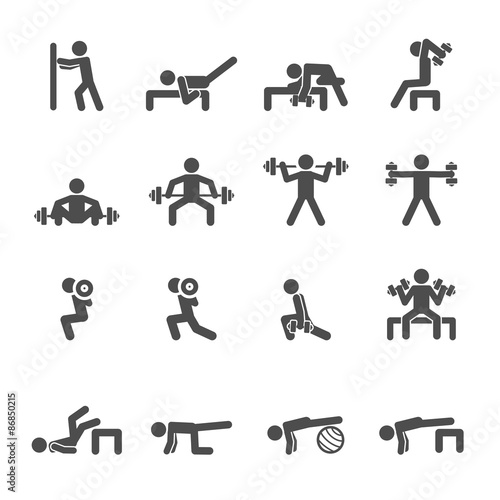 people exercise in fitness icon set, vector eps10