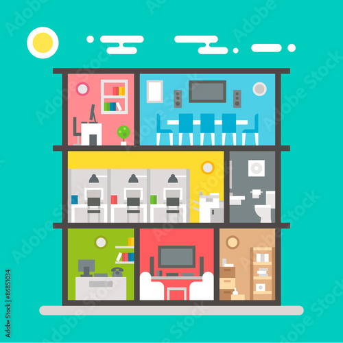 Flat design of office interior