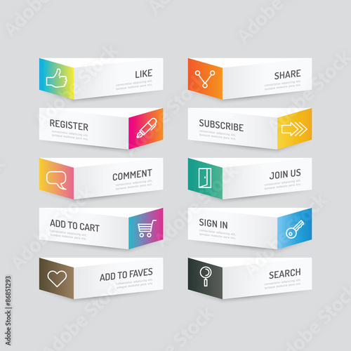 Modern banner button with social icon design options. Vector ill