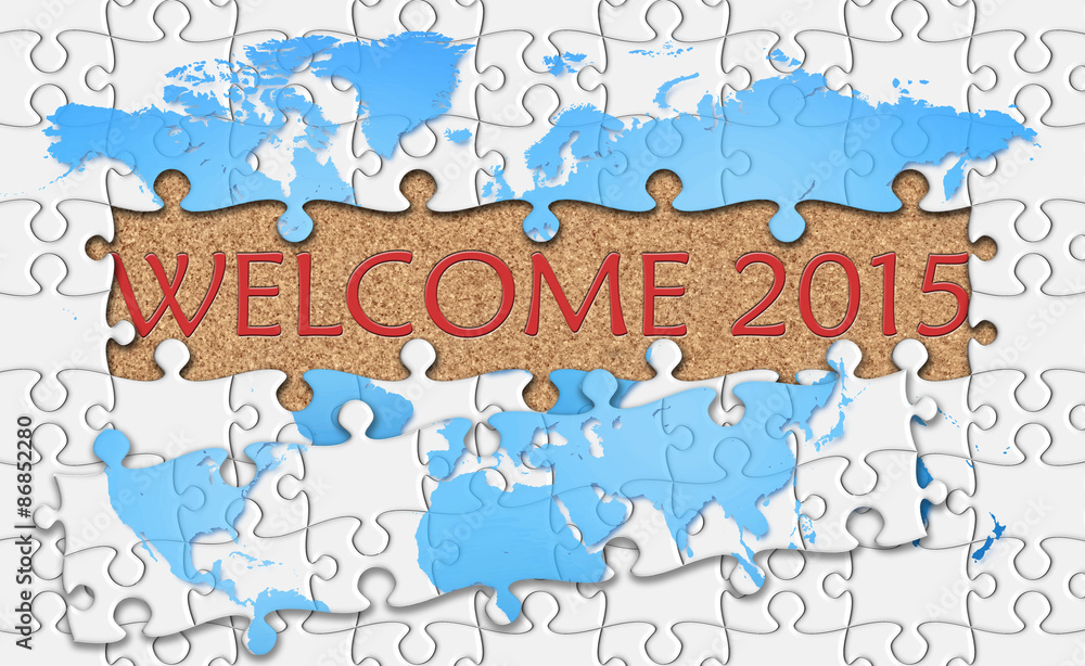 Jigsaw puzzle reveal  word welcome 2015