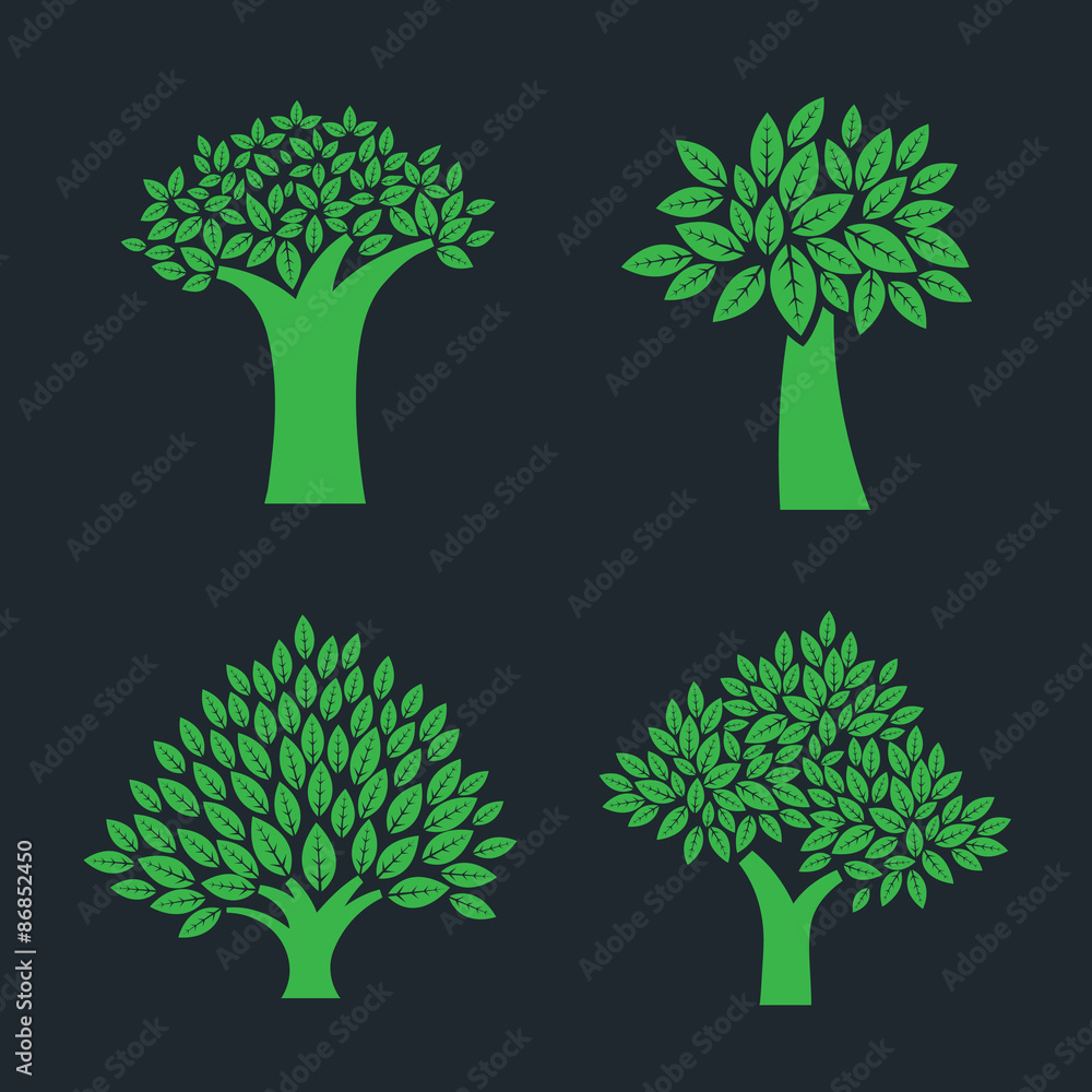Naklejka premium set of simple tree symbol isolated on dark background