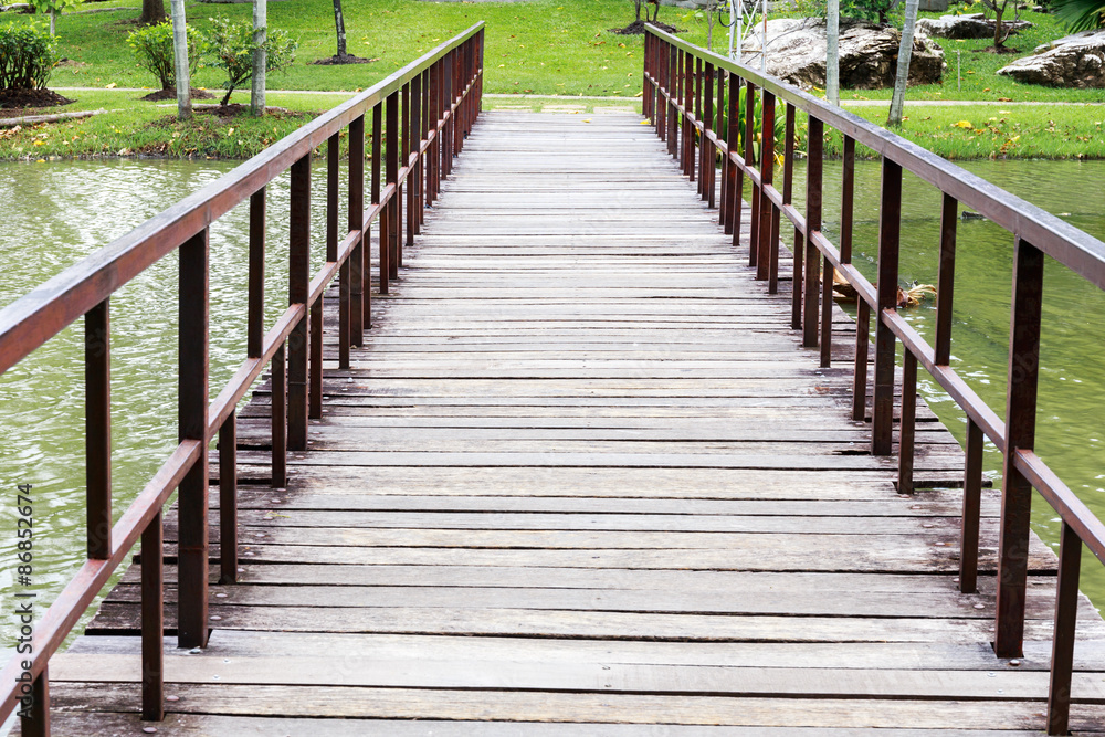 The wood bridge cross the river The wood bridge cross the river