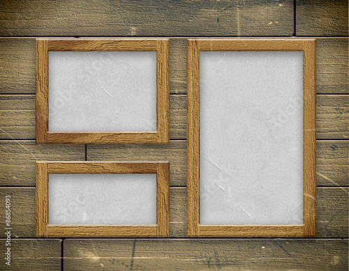 Photo wood frame on vintage old wooden wall