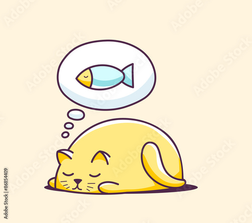 Vector illustration of color sleeping character cat on yellow ba