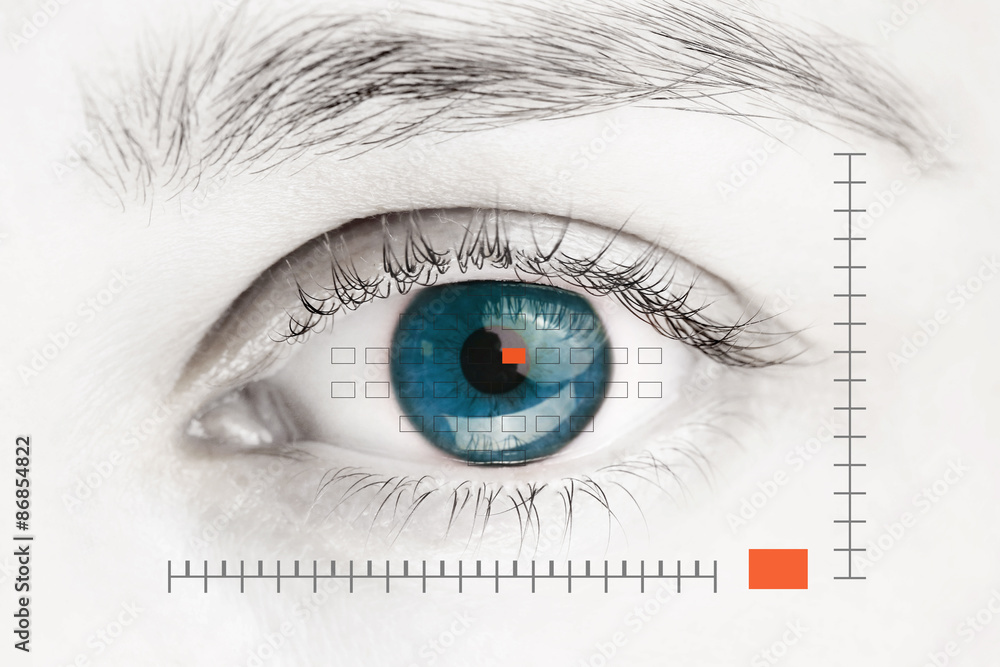 Fototapeta premium Scanner on blue human eye