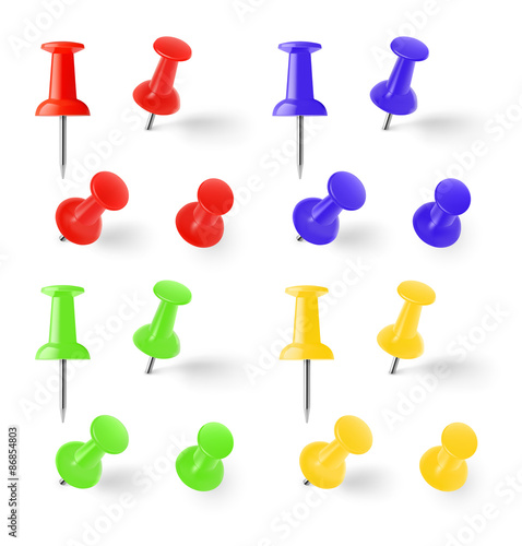Set of colorful pins on white background. Vector illustration