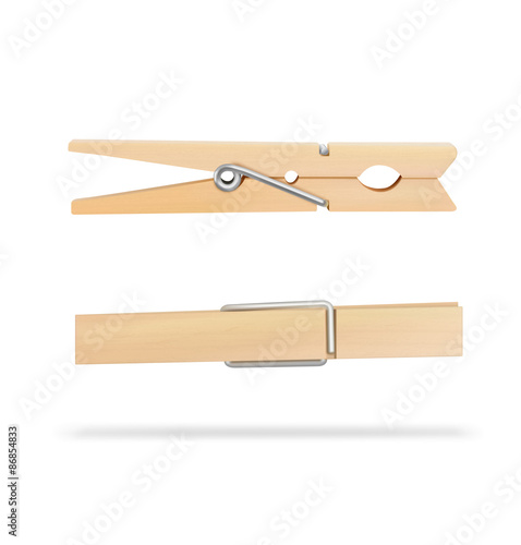 Clothes wooden pin isolated on white background. Vector illustration