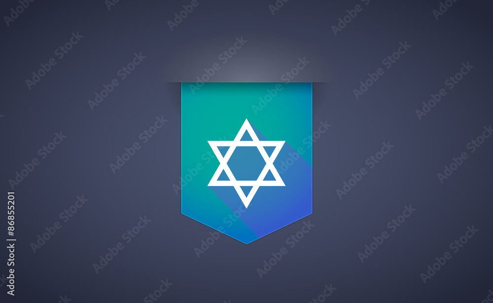Long shadow ribbon icon with a David star Long shadow ribbon icon with a David star