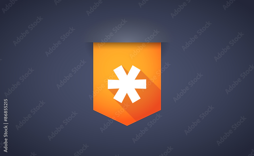 Long shadow ribbon icon with an asterisk Long shadow ribbon icon with an asterisk