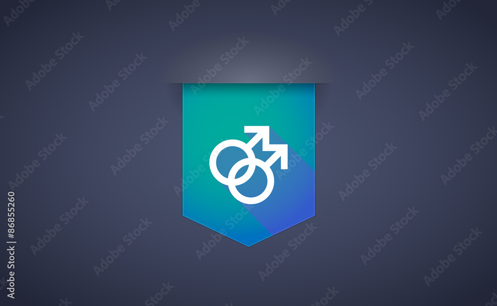 Long shadow ribbon icon with a gay sign Long shadow ribbon icon with a gay sign