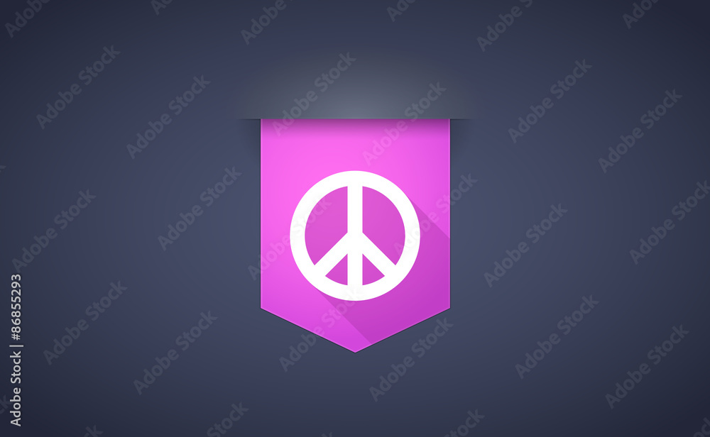 Long shadow ribbon icon with a peace sign Long shadow ribbon icon with a peace sign