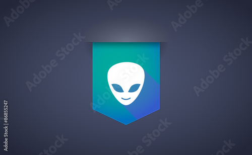 Long shadow ribbon icon with an alien face