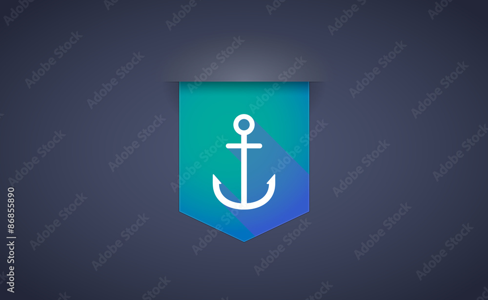Long shadow ribbon icon with an anchor Long shadow ribbon icon with an anchor