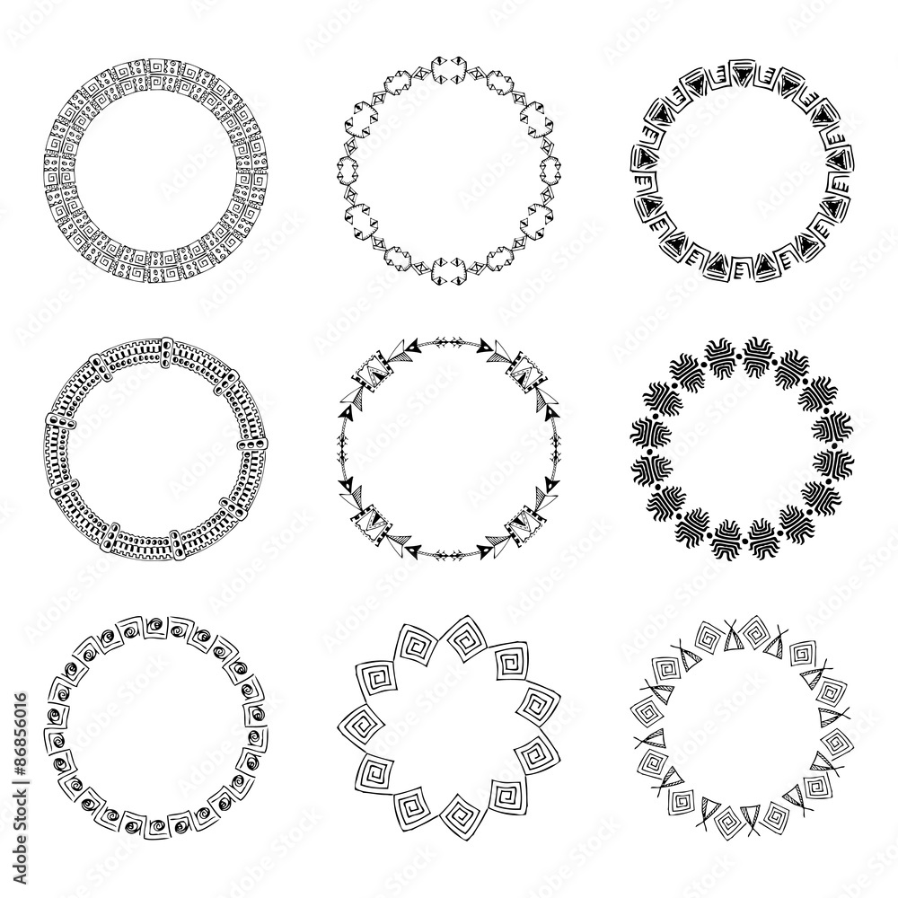 Collection of round elements for design in ethnic style Collection of round elements for design in ethnic style