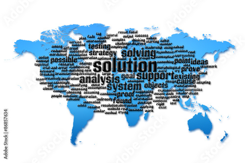 Word Cloud of solution with world map background