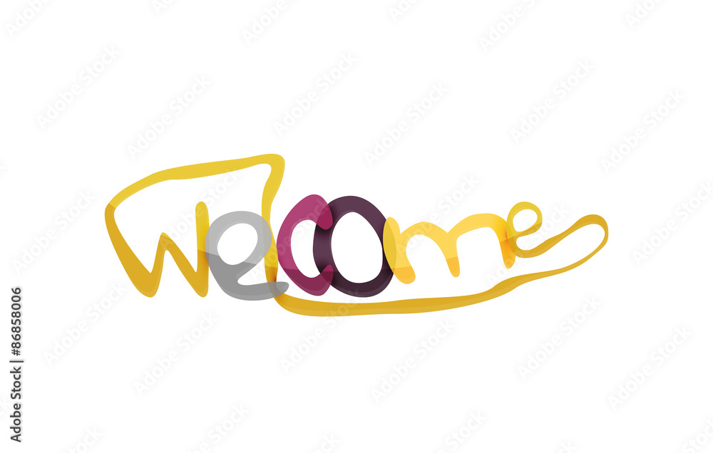 Welcome word, drawn lettering typographic element Welcome word, drawn lettering typographic element