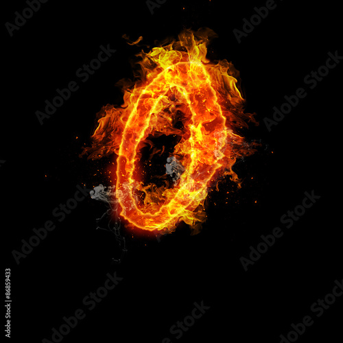 Number zero fire on a black background