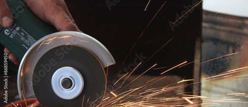 Angle grinder sparks close-up