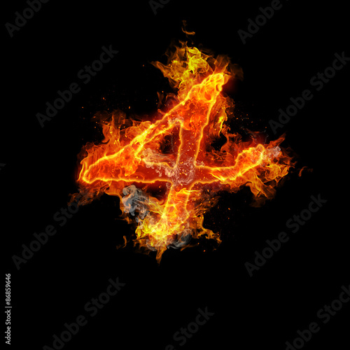 Number four fire on a black background