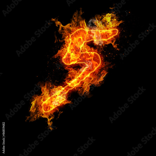 Number five fire on a black background