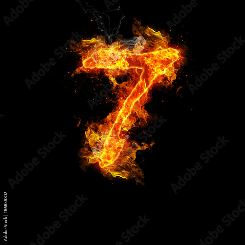 Number seven fire on a black background