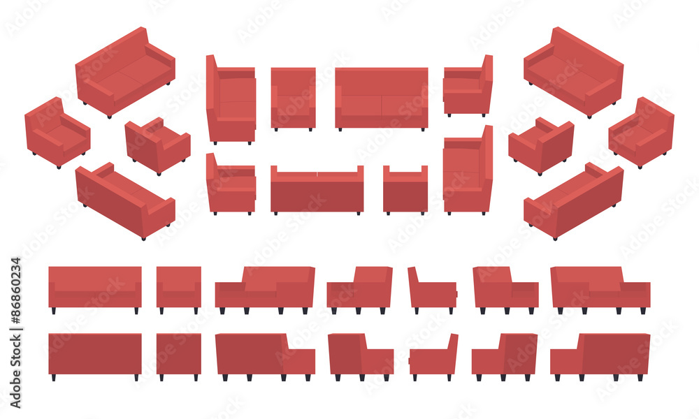 Fotografie Isometric red modern armchair and sofa