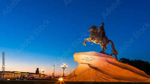 Peter the First on the horse near river Neva in Saint-Petersburg © NordCry