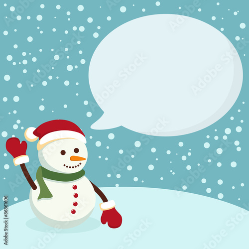 Christmas greeting card notes with Snowman in blue winter background. © anitnov