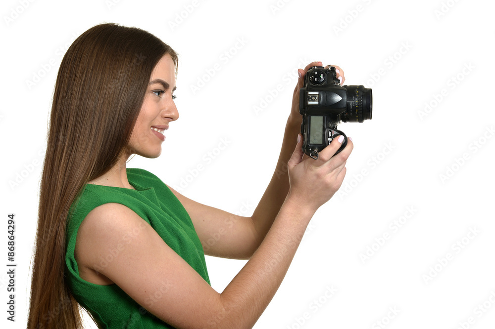 Caucasian woman with camera Caucasian woman with camera