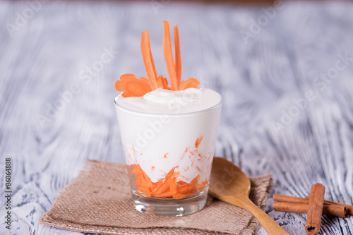 yogurt with carrots, rustic style