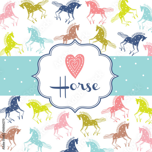 Cute horse. Vector folk postcard.