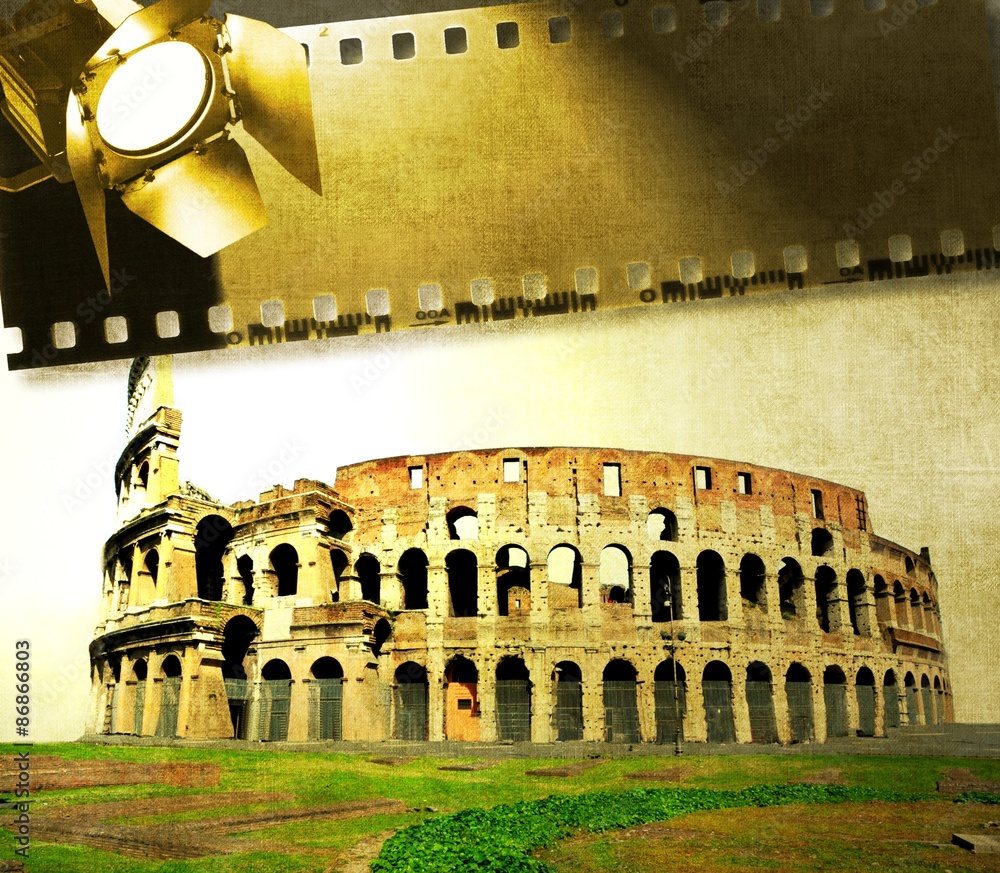 Φωτογραφία Vintage image of Colosseum with film strip and reflector