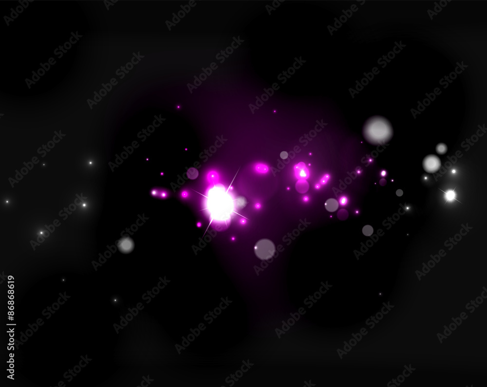 Naklejka premium Glowing shiny bubbles and stars in dark space