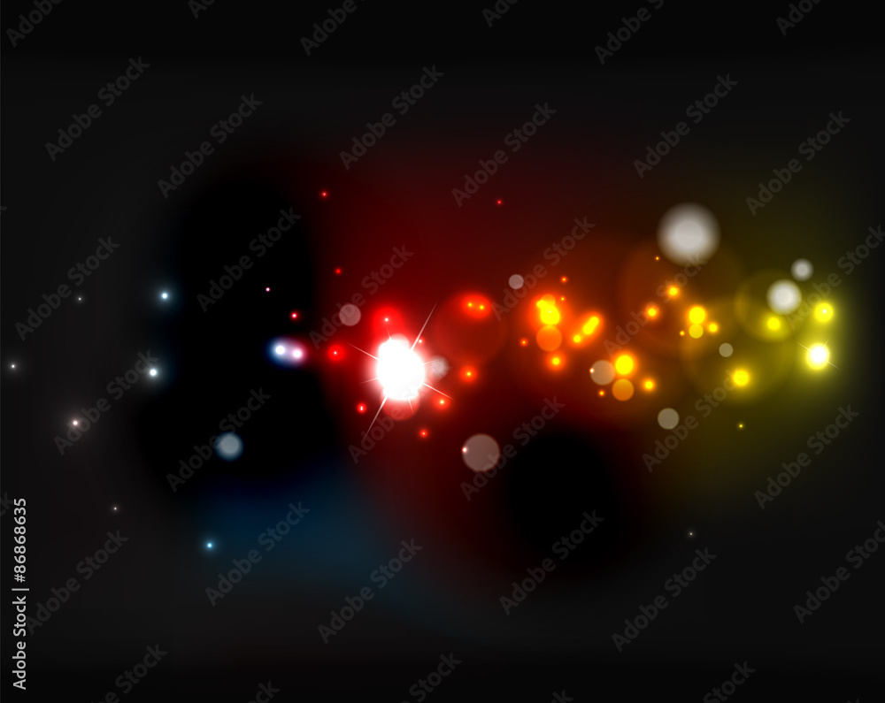 Glowing shiny bubbles and stars in dark space Glowing shiny bubbles and stars in dark space
