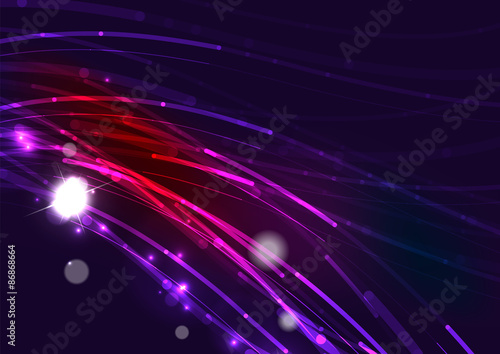 Abstract wave color glowing lines in dark space with stars and