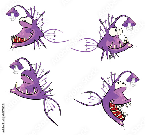 set of cartoon cute deep-water fish