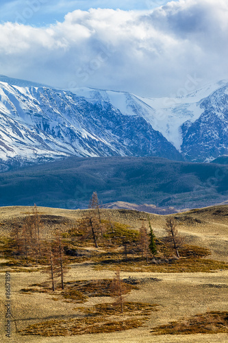 Altai mountains in Kurai area with North Chuisky Ridge on backgr