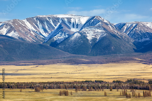 Altai mountains in Kurai area with North Chuisky Ridge on backgr