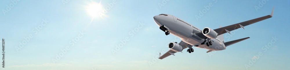 Fototapeta Nowoczesny samolot pasażerski w panorama lotu