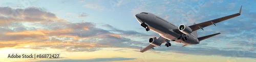 Obraz Nowoczesny samolot pasażerski lot w panoramę słońca