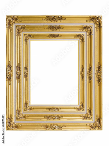 Gold louise photo frame over white background,isolated object