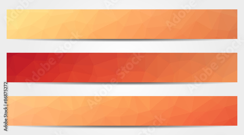 Collection of 3 isolated low polygonal orange full banners