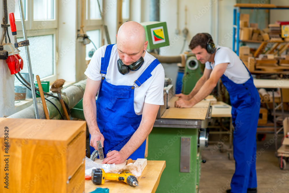 two young worker in a carpenter's workshop two young worker in a carpenter's workshop