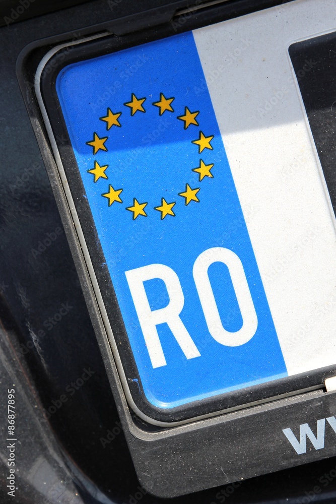 Kfz-Kennzeichen mit EU-Kennung Rumänien Stock Photo