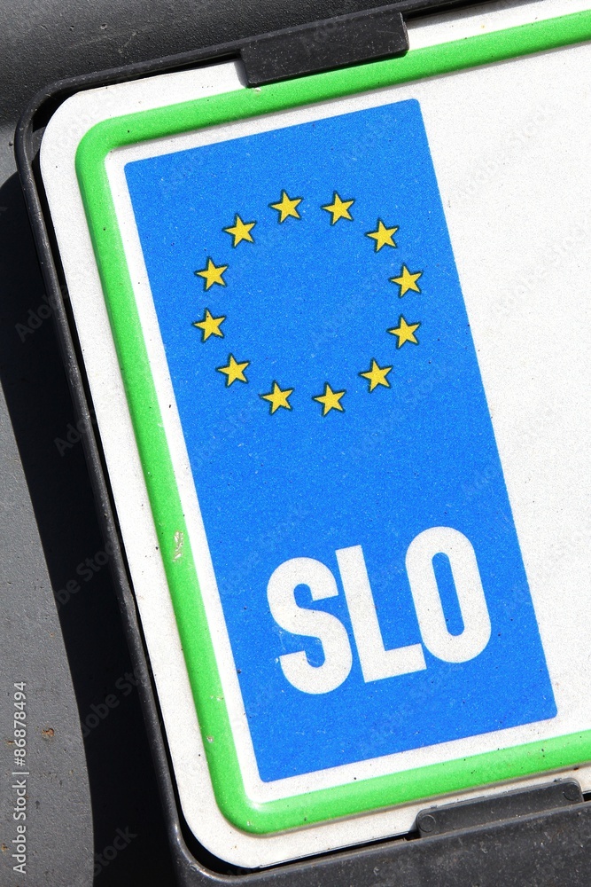 Kfz-Kennzeichen mit EU-Kennung Slowenien Stock-Foto