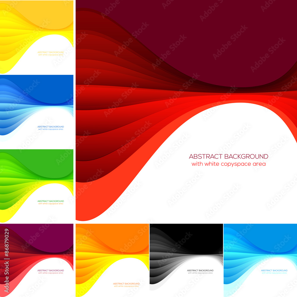 Fototapeta premium Set of stylish wavy backgrounds with white copyspace area